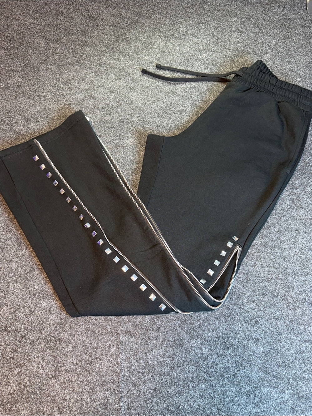 Fashion Nova Black Joggers with Silver Stud & Zipper Detail